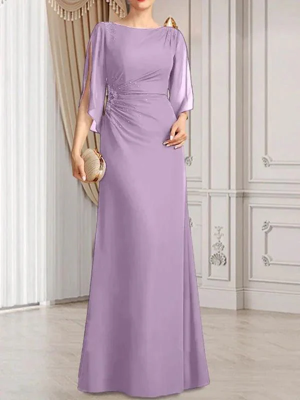 Sheath/Column Scoop Floor-Length Chiffon Mother of the Bride Dress With Pleated Beading - Image 16