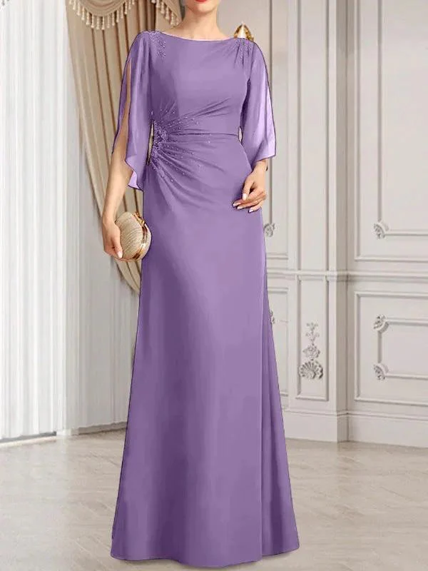Sheath/Column Scoop Floor-Length Chiffon Mother of the Bride Dress With Pleated Beading - Image 17