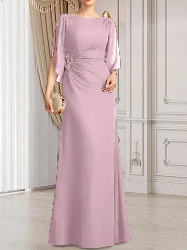 Sheath/Column Scoop Floor-Length Chiffon Mother of the Bride Dress With Pleated Beading - Image 18