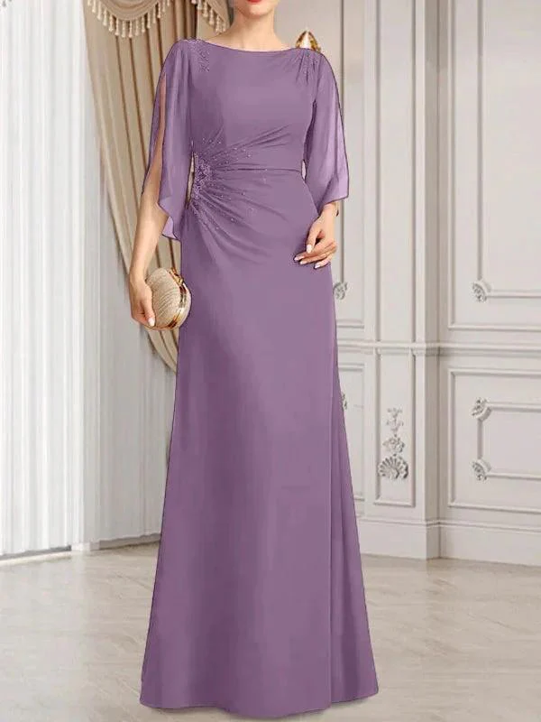 Sheath/Column Scoop Floor-Length Chiffon Mother of the Bride Dress With Pleated Beading - Image 19
