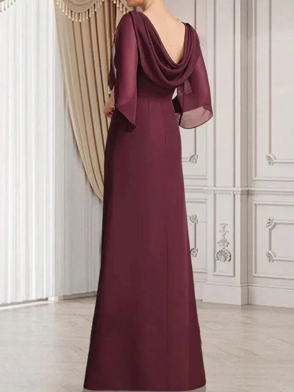 Sheath/Column Scoop Floor-Length Chiffon Mother of the Bride Dress With Pleated Beading - Image 2