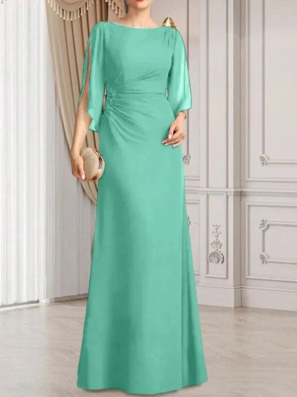 Sheath/Column Scoop Floor-Length Chiffon Mother of the Bride Dress With Pleated Beading - Image 20