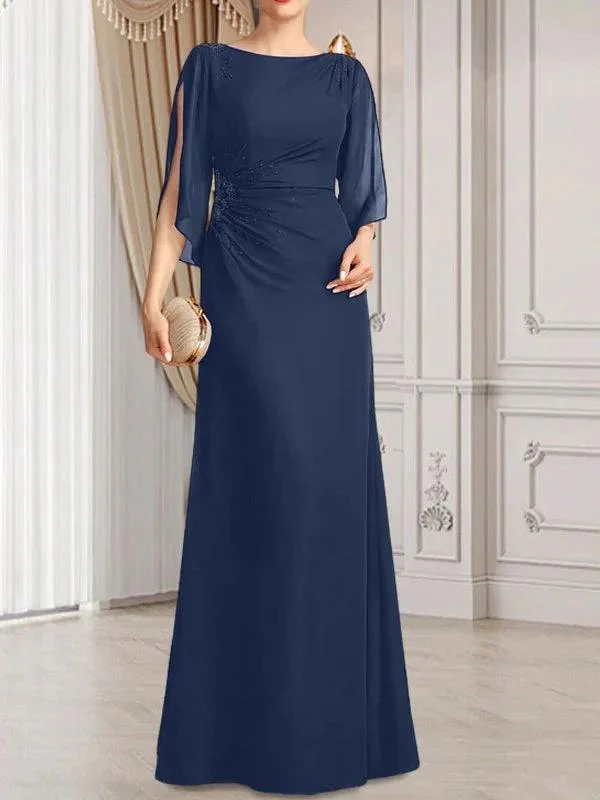 Sheath/Column Scoop Floor-Length Chiffon Mother of the Bride Dress With Pleated Beading - Image 21