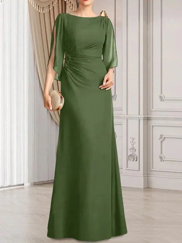 Sheath/Column Scoop Floor-Length Chiffon Mother of the Bride Dress With Pleated Beading - Image 22