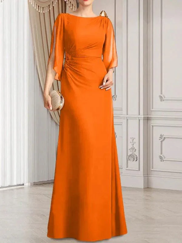 Sheath/Column Scoop Floor-Length Chiffon Mother of the Bride Dress With Pleated Beading - Image 23