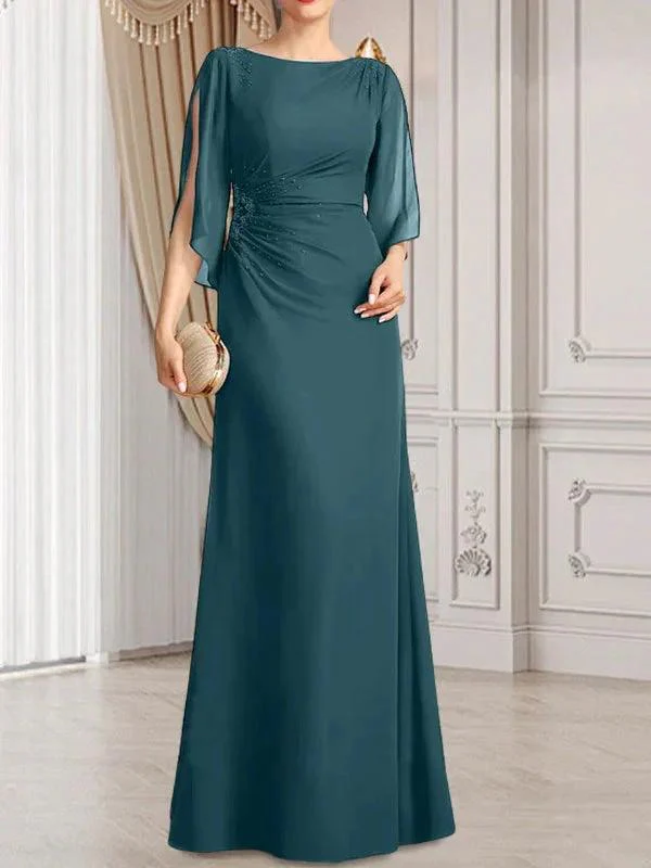 Sheath/Column Scoop Floor-Length Chiffon Mother of the Bride Dress With Pleated Beading - Image 24