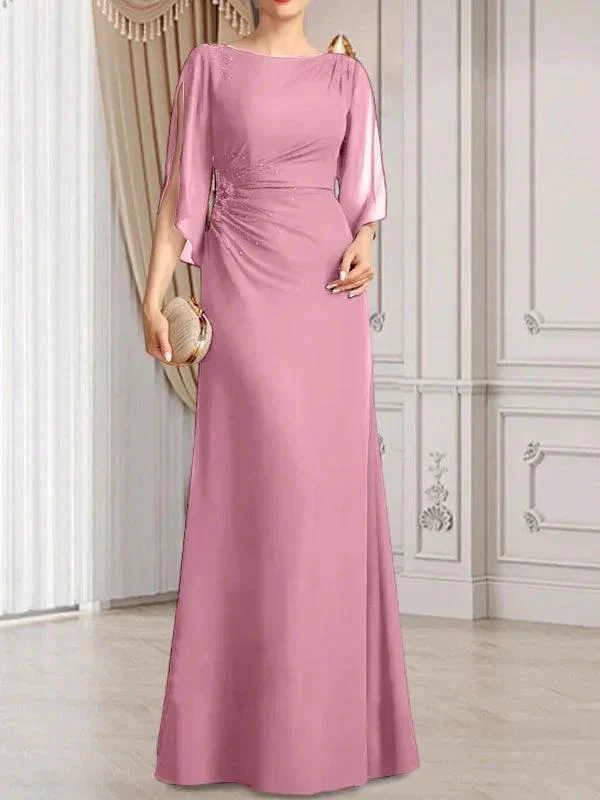 Sheath/Column Scoop Floor-Length Chiffon Mother of the Bride Dress With Pleated Beading - Image 25