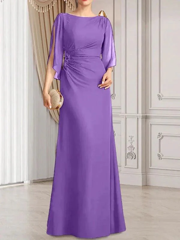 Sheath/Column Scoop Floor-Length Chiffon Mother of the Bride Dress With Pleated Beading - Image 26
