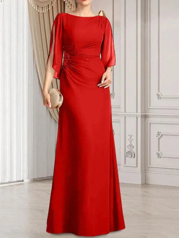 Sheath/Column Scoop Floor-Length Chiffon Mother of the Bride Dress With Pleated Beading - Image 27