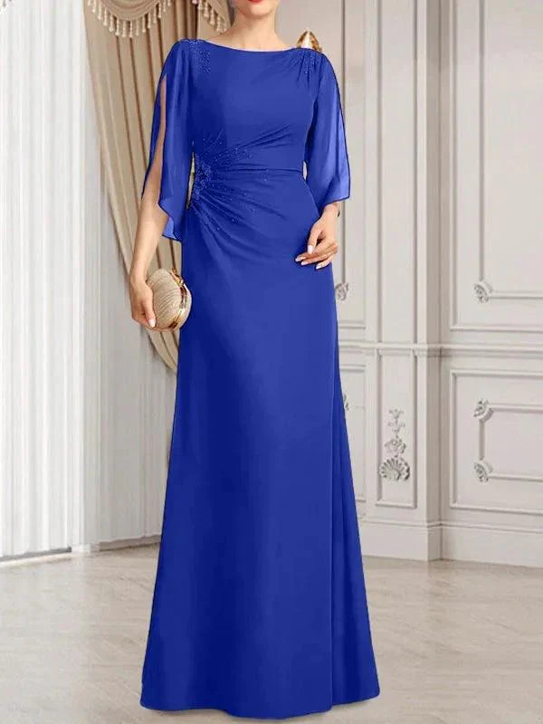 Sheath/Column Scoop Floor-Length Chiffon Mother of the Bride Dress With Pleated Beading - Image 28