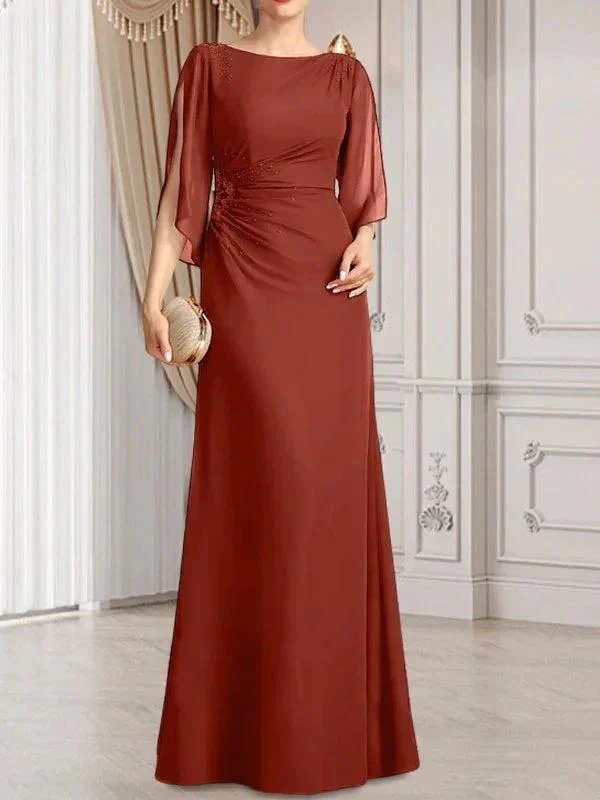 Sheath/Column Scoop Floor-Length Chiffon Mother of the Bride Dress With Pleated Beading - Image 29