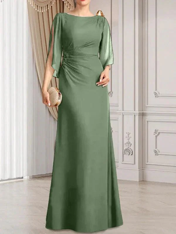 Sheath/Column Scoop Floor-Length Chiffon Mother of the Bride Dress With Pleated Beading - Image 30