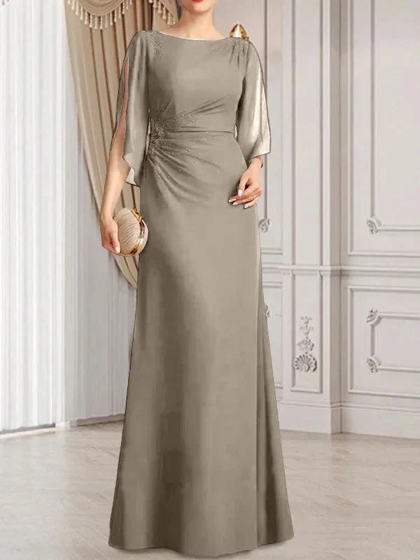 Sheath/Column Scoop Floor-Length Chiffon Mother of the Bride Dress With Pleated Beading - Image 31