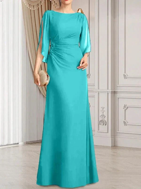 Sheath/Column Scoop Floor-Length Chiffon Mother of the Bride Dress With Pleated Beading - Image 33