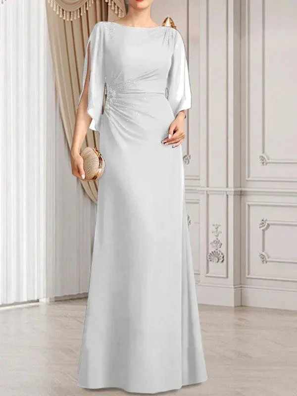 Sheath/Column Scoop Floor-Length Chiffon Mother of the Bride Dress With Pleated Beading - Image 34