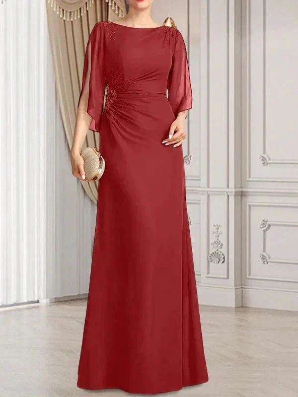 Sheath/Column Scoop Floor-Length Chiffon Mother of the Bride Dress With Pleated Beading - Image 35