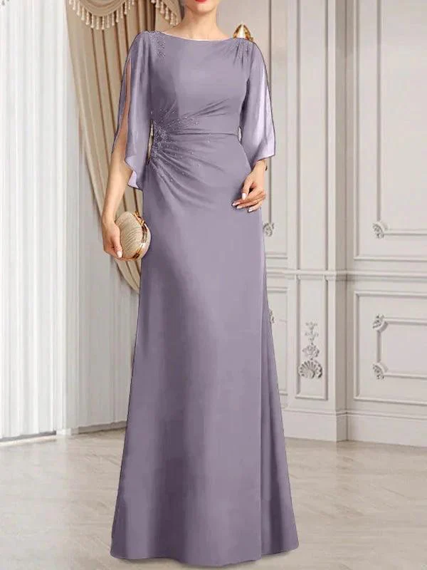 Sheath/Column Scoop Floor-Length Chiffon Mother of the Bride Dress With Pleated Beading - Image 36