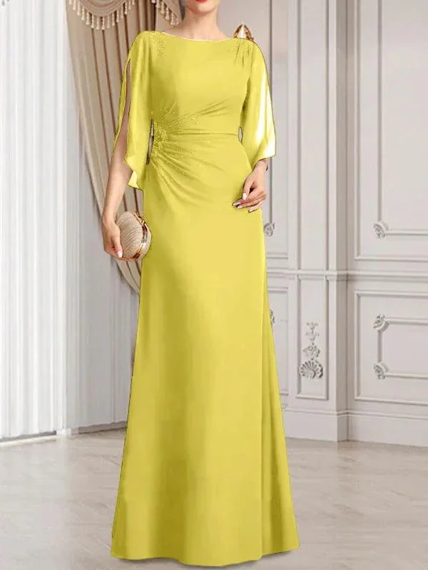 Sheath/Column Scoop Floor-Length Chiffon Mother of the Bride Dress With Pleated Beading - Image 37