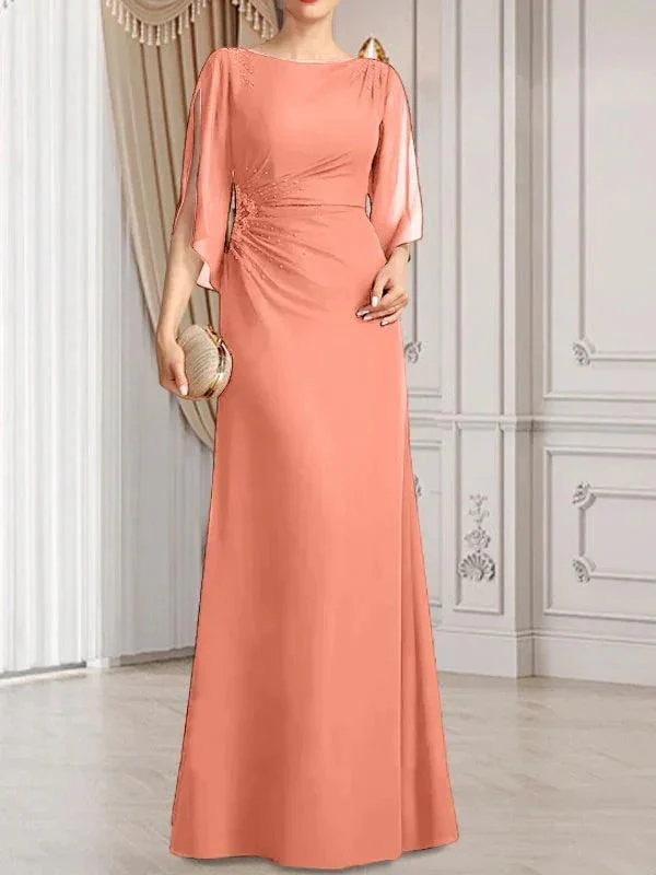Sheath/Column Scoop Floor-Length Chiffon Mother of the Bride Dress With Pleated Beading - Image 38