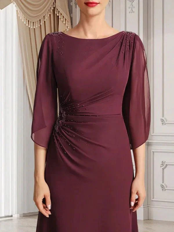 Sheath/Column Scoop Floor-Length Chiffon Mother of the Bride Dress With Pleated Beading - Image 4
