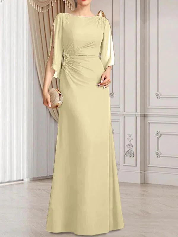 Sheath/Column Scoop Floor-Length Chiffon Mother of the Bride Dress With Pleated Beading - Image 40