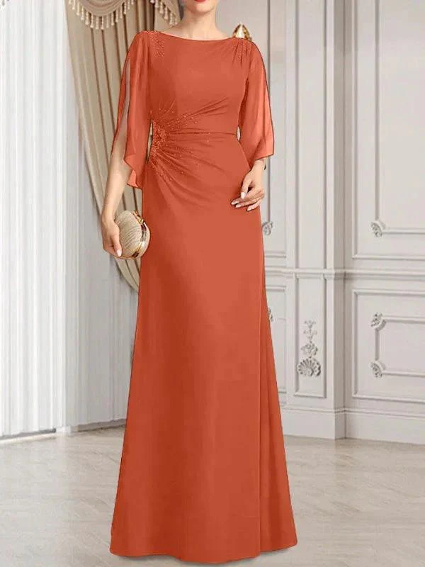 Sheath/Column Scoop Floor-Length Chiffon Mother of the Bride Dress With Pleated Beading - Image 41