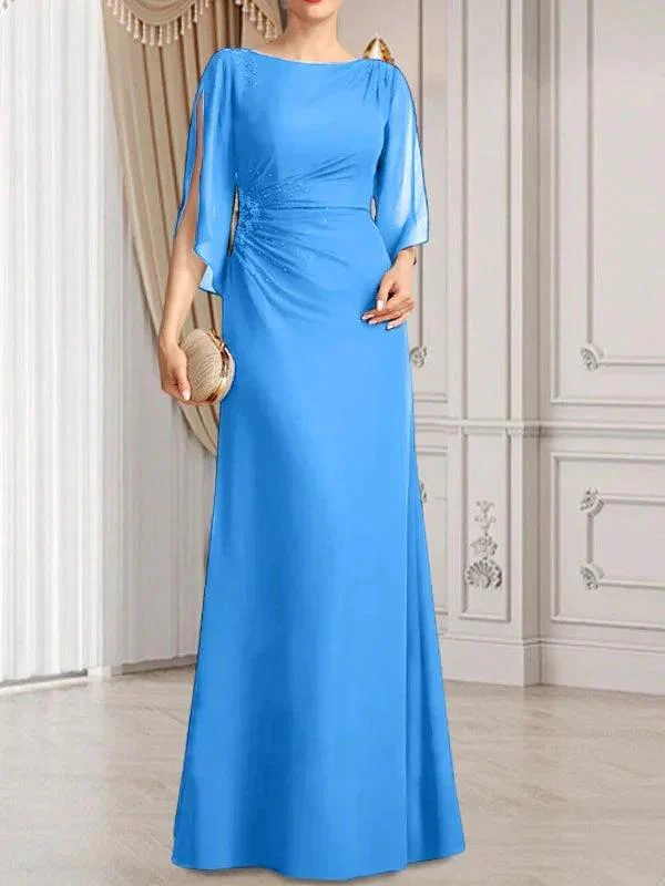 Sheath/Column Scoop Floor-Length Chiffon Mother of the Bride Dress With Pleated Beading - Image 43