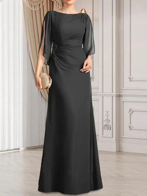 Sheath/Column Scoop Floor-Length Chiffon Mother of the Bride Dress With Pleated Beading - Image 44