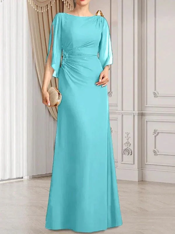 Sheath/Column Scoop Floor-Length Chiffon Mother of the Bride Dress With Pleated Beading - Image 45