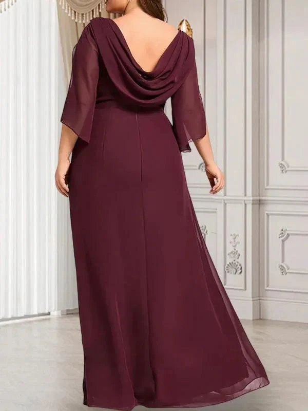 Sheath/Column Scoop Floor-Length Chiffon Mother of the Bride Dress With Pleated Beading - Image 6