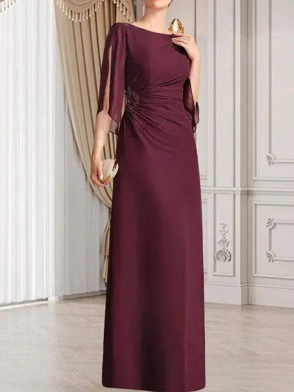 Sheath/Column Scoop Floor-Length Chiffon Mother of the Bride Dress With Pleated Beading - Image 7