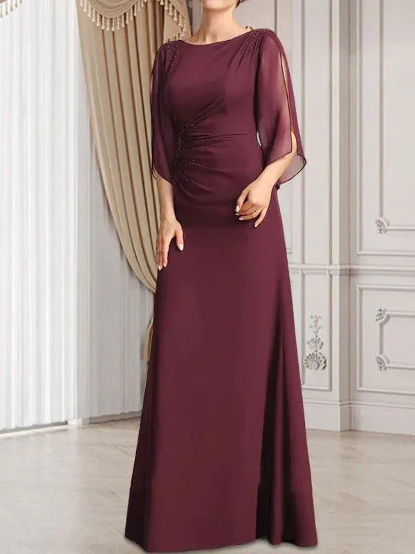 Sheath/Column Scoop Floor-Length Chiffon Mother of the Bride Dress With Pleated Beading - Image 8