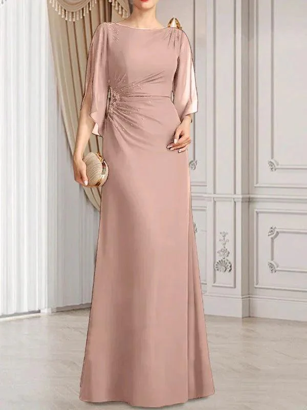 Sheath/Column Scoop Floor-Length Chiffon Mother of the Bride Dress With Pleated Beading - Image 9