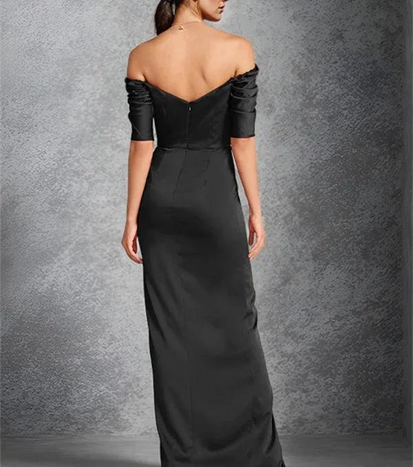Sheath/Column Off-the-Shoulder Short Sleeves Floor-Length Mother of the Bride Dresses With Split Front - Image 3