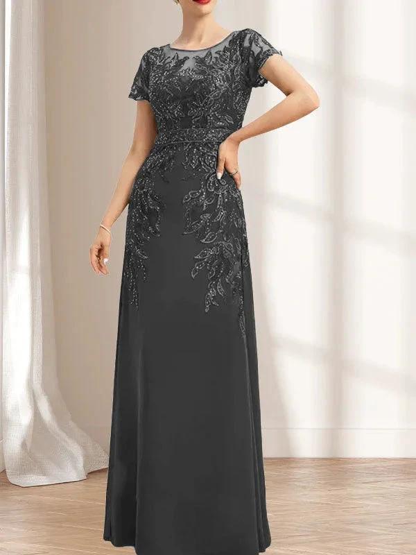 Sheath/Column Scoop Illusion Floor-Length Lace Chiffon Mother of the Bride Dress With Sequins - Image 10