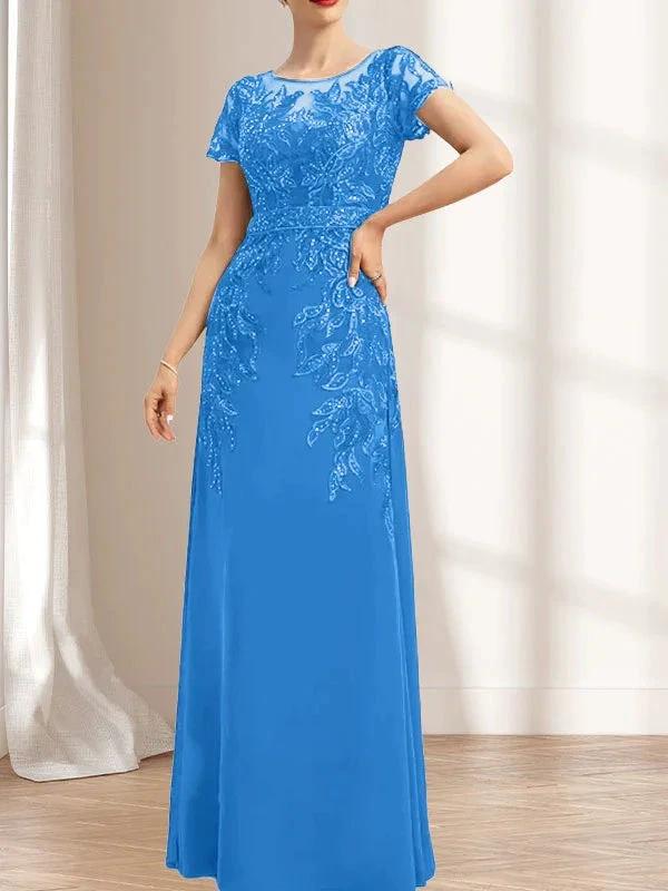 Sheath/Column Scoop Illusion Floor-Length Lace Chiffon Mother of the Bride Dress With Sequins - Image 11