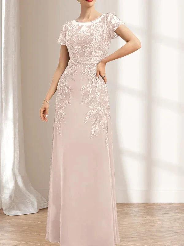 Sheath/Column Scoop Illusion Floor-Length Lace Chiffon Mother of the Bride Dress With Sequins - Image 12