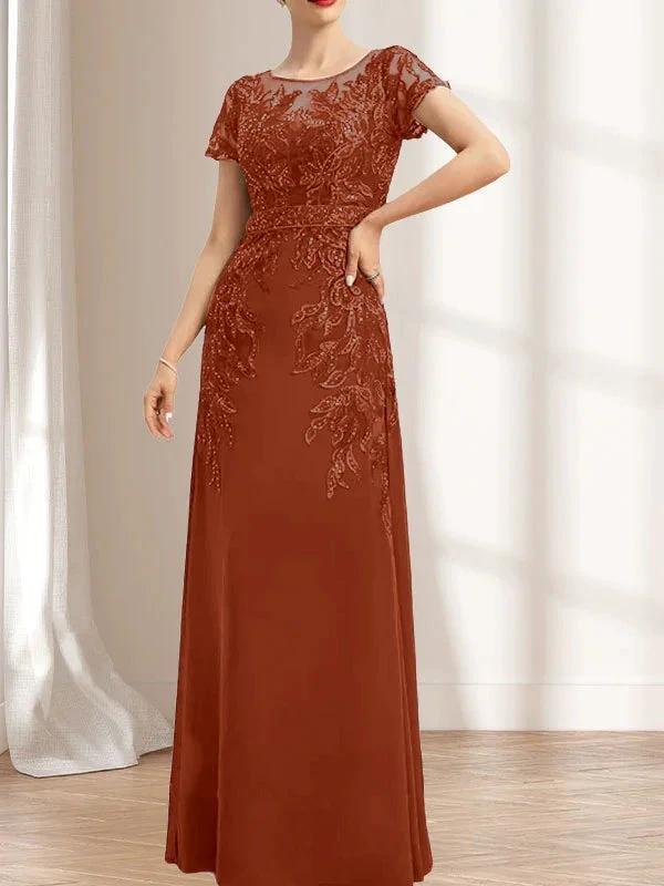 Sheath/Column Scoop Illusion Floor-Length Lace Chiffon Mother of the Bride Dress With Sequins - Image 13
