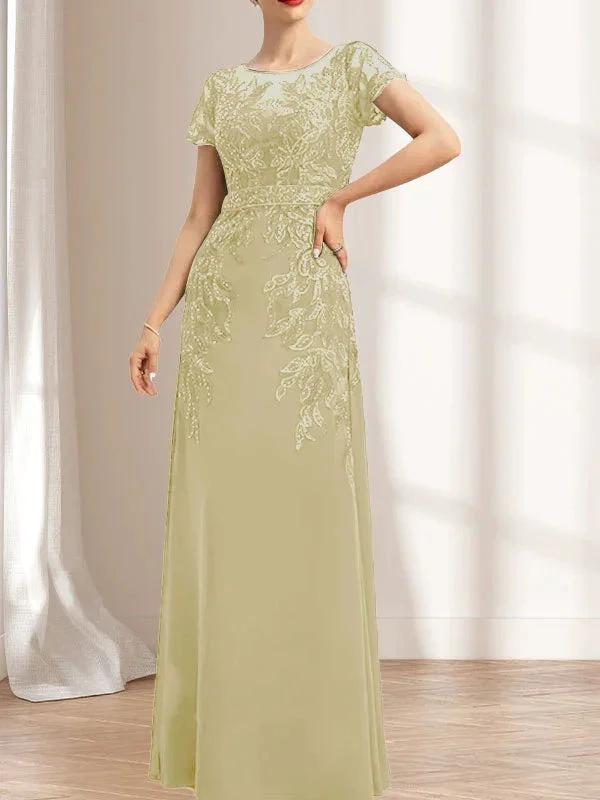 Sheath/Column Scoop Illusion Floor-Length Lace Chiffon Mother of the Bride Dress With Sequins - Image 14