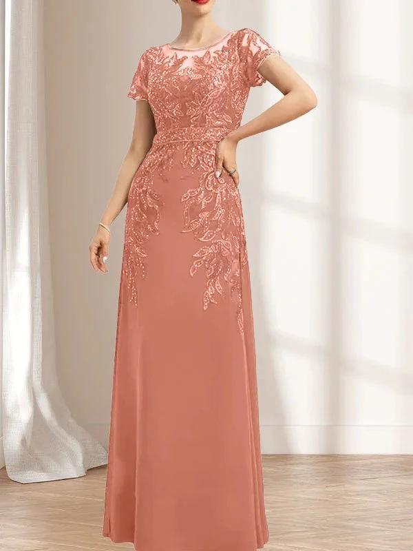 Sheath/Column Scoop Illusion Floor-Length Lace Chiffon Mother of the Bride Dress With Sequins - Image 15