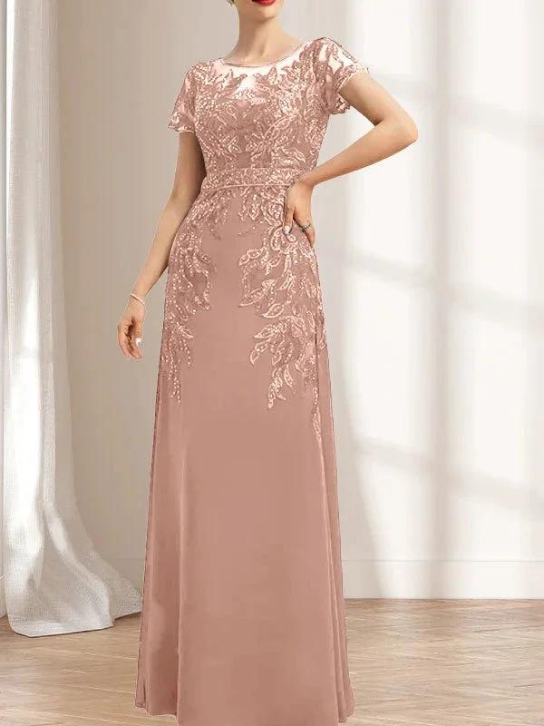 Sheath/Column Scoop Illusion Floor-Length Lace Chiffon Mother of the Bride Dress With Sequins - Image 16
