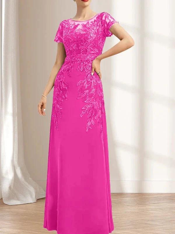 Sheath/Column Scoop Illusion Floor-Length Lace Chiffon Mother of the Bride Dress With Sequins - Image 17