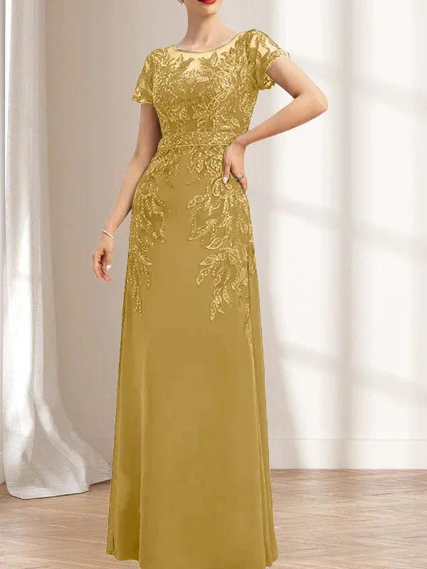 Sheath/Column Scoop Illusion Floor-Length Lace Chiffon Mother of the Bride Dress With Sequins - Image 18