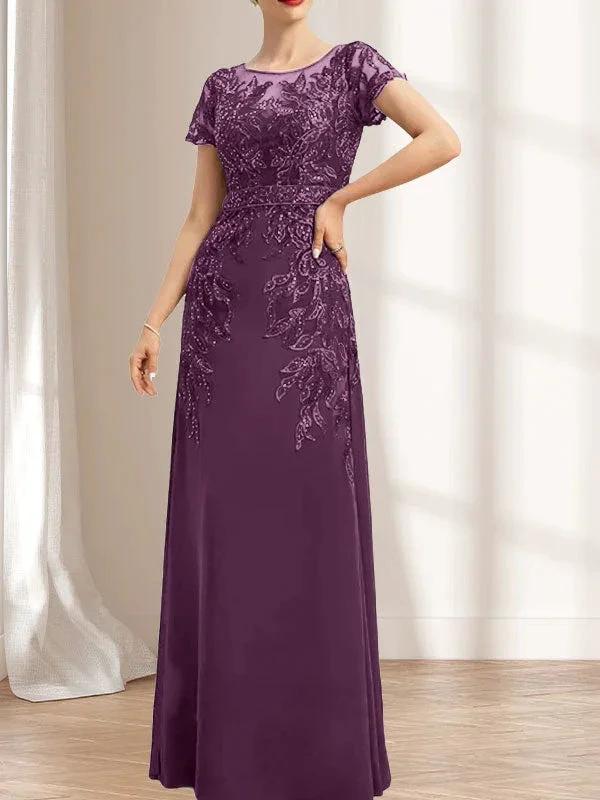 Sheath/Column Scoop Illusion Floor-Length Lace Chiffon Mother of the Bride Dress With Sequins - Image 19