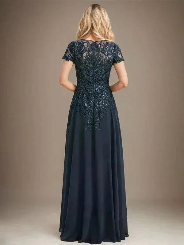 Sheath/Column Scoop Illusion Floor-Length Lace Chiffon Mother of the Bride Dress With Sequins - Image 2