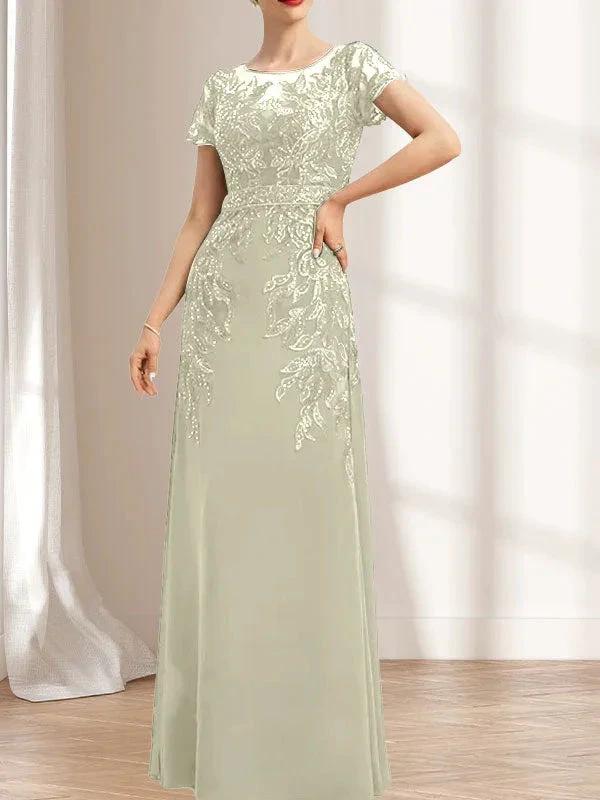 Sheath/Column Scoop Illusion Floor-Length Lace Chiffon Mother of the Bride Dress With Sequins - Image 20