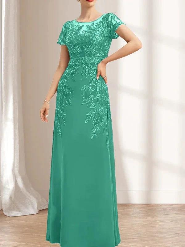 Sheath/Column Scoop Illusion Floor-Length Lace Chiffon Mother of the Bride Dress With Sequins - Image 21
