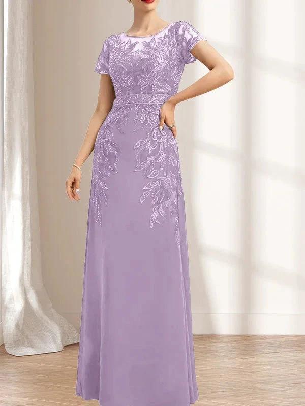 Sheath/Column Scoop Illusion Floor-Length Lace Chiffon Mother of the Bride Dress With Sequins - Image 22
