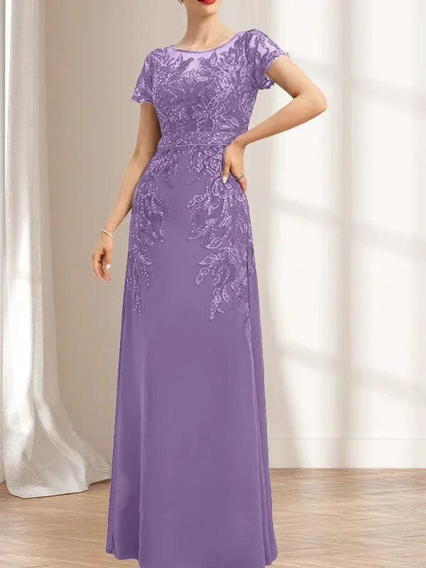 Sheath/Column Scoop Illusion Floor-Length Lace Chiffon Mother of the Bride Dress With Sequins - Image 23