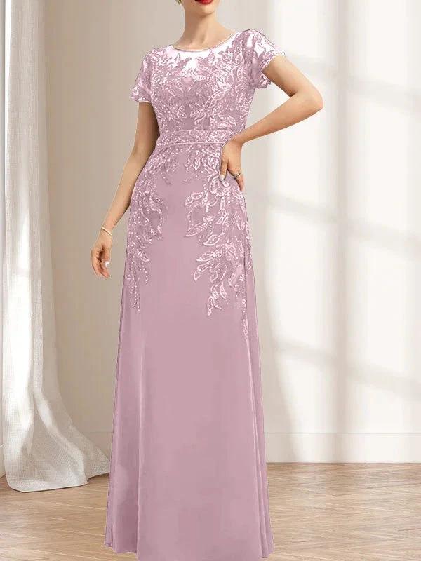 Sheath/Column Scoop Illusion Floor-Length Lace Chiffon Mother of the Bride Dress With Sequins - Image 24